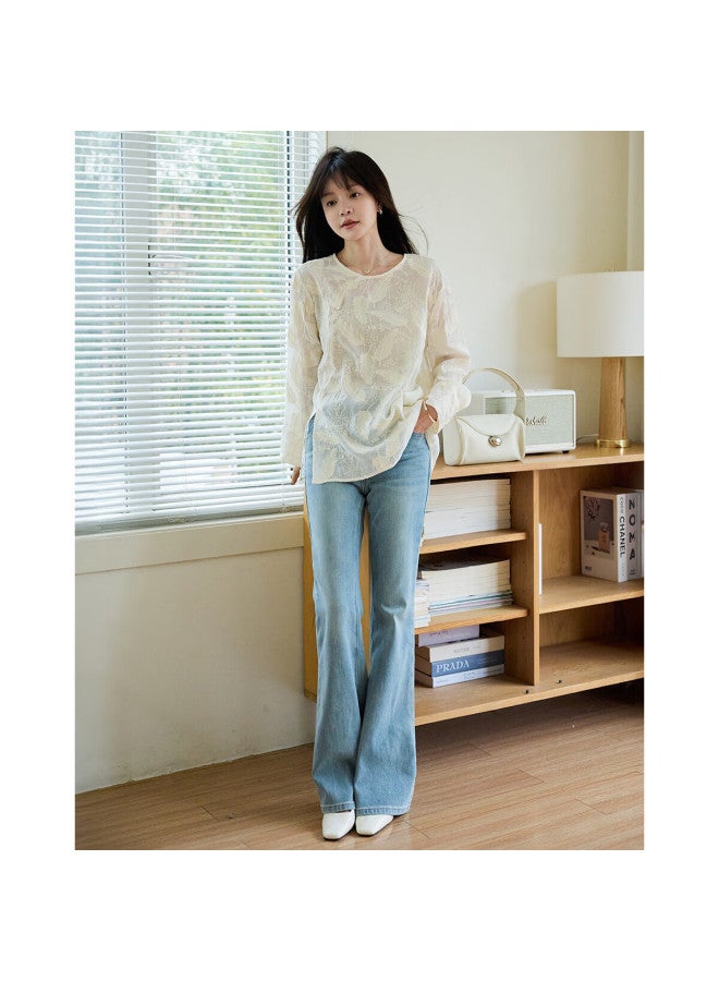 Mt Spring New Chinese Style National Fashion Embroidered Button-up Shirt, Round Neck Breathable Blouse, Women's Top - Image 1