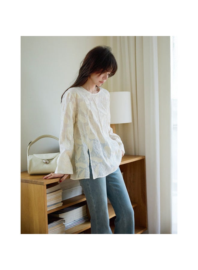 Mt Spring New Chinese Style National Fashion Embroidered Button-up Shirt, Round Neck Breathable Blouse, Women's Top - Image 2