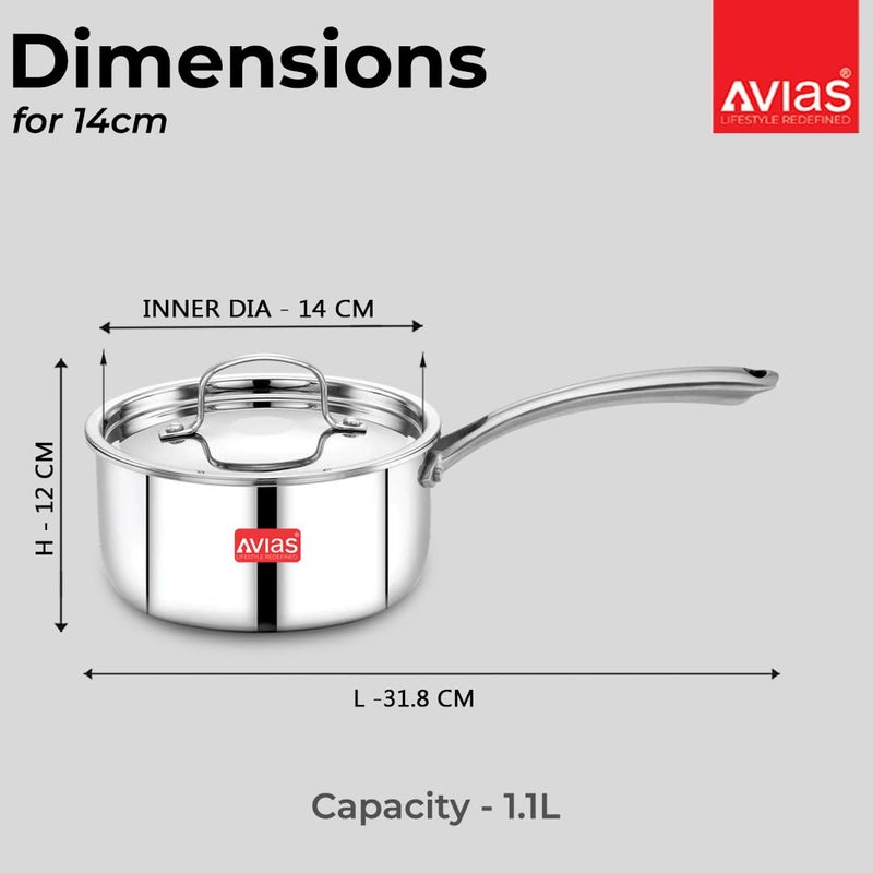 Avias Riara Triply Saucepan with Lid | 5 Years Warranty | 14cm Stainless Steel Sauce Pan, Triply Tea Pan, Steel Casted Handles, 2.5 Mm Thickness, Induction Base Sauce Pan, 1.10 Litre, 14cm - Image 5