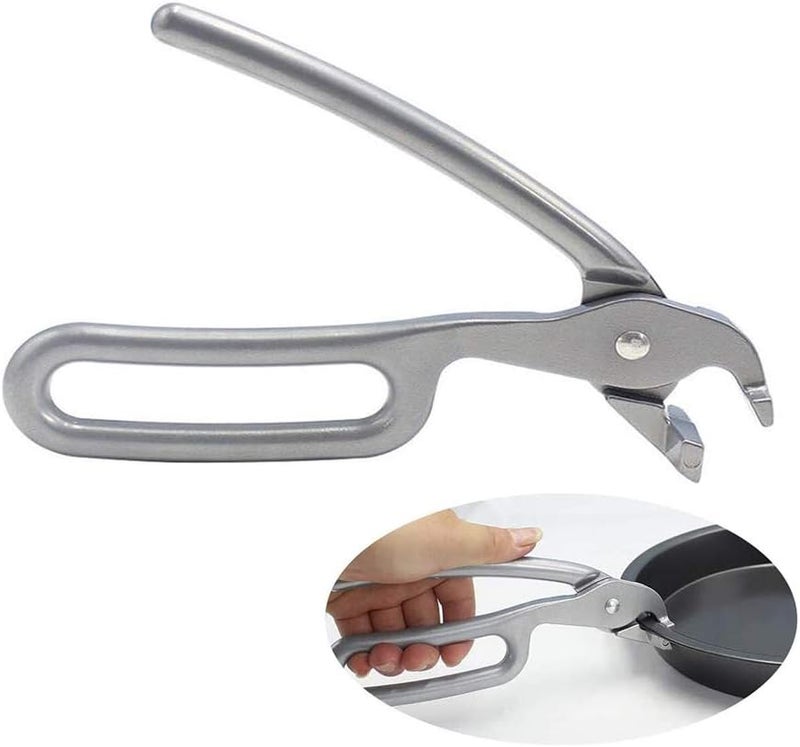 TIKATARER Aluminum Alloy Pizza Tongs, Heavy Duty Non Slip Spring Loaded Kitchen Tongs for Lifting Hot Dishes, with Anti Scratch Design for Microwave Oven (Silver) - Image 1