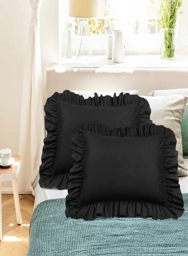 PiccoCasa Ruffled Pillow Shams Set of 2, Soft Breathable Pillow Covers with Envelope Closure, 100% Brushed Microfiber Pillow Case Standard Black - Image 3