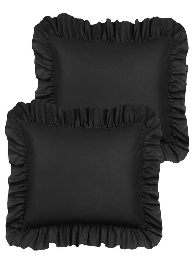 PiccoCasa Ruffled Pillow Shams Set of 2, Soft Breathable Pillow Covers with Envelope Closure, 100% Brushed Microfiber Pillow Case Standard Black - Image 1