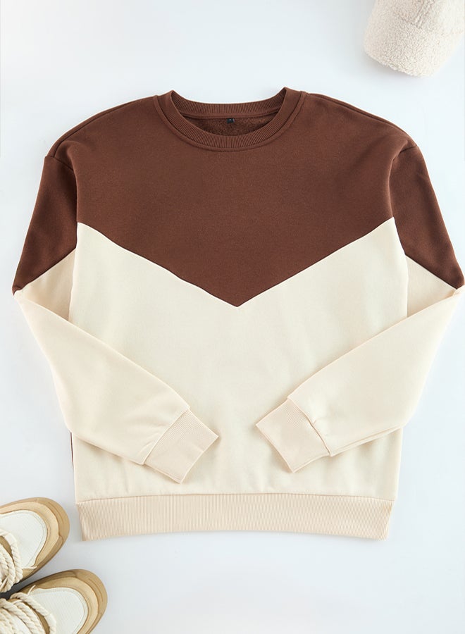 Brown Regular/Normal Cut Fleece Inside/Warm Sweatshirt TMNAW21SW1162