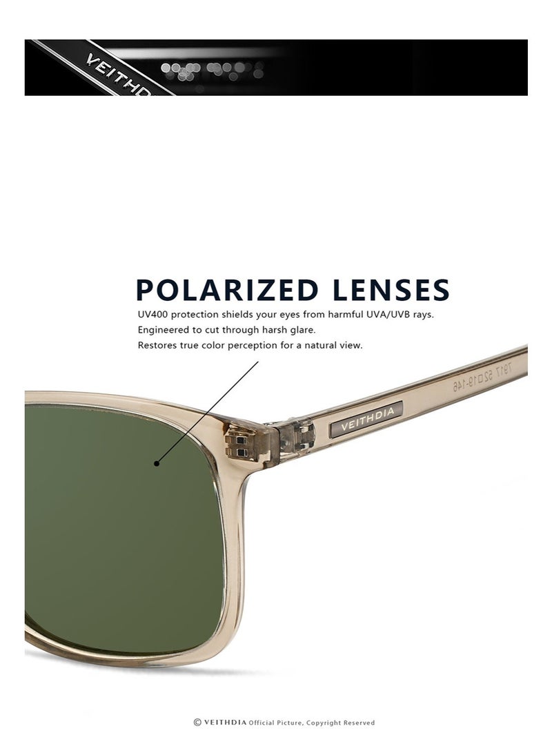 Veithdia Veithdia Sunglasses, Light Brown Frame, Dark Green Lenses, Classic Casual Style - Image 3