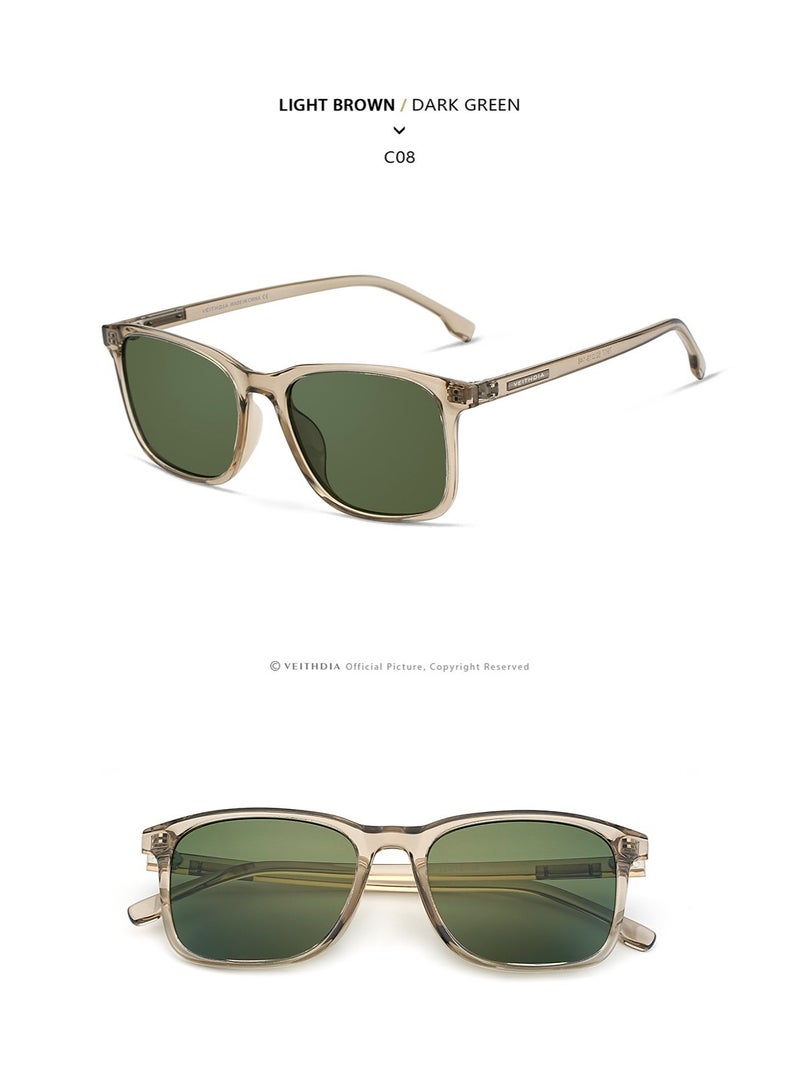 Veithdia Veithdia Sunglasses, Light Brown Frame, Dark Green Lenses, Classic Casual Style - Image 4