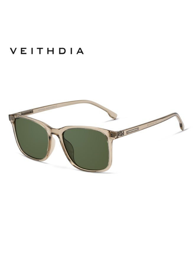 Veithdia Veithdia Sunglasses, Light Brown Frame, Dark Green Lenses, Classic Casual Style - Image 1