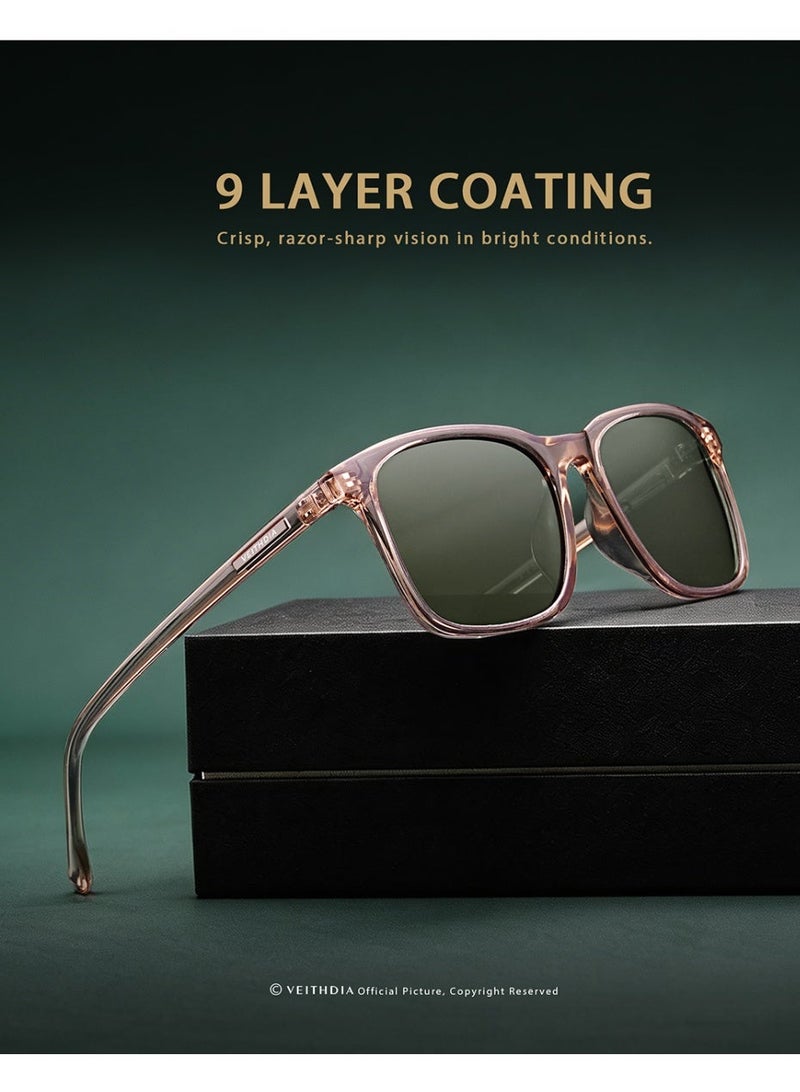 Veithdia Veithdia Sunglasses, Light Brown Frame, Dark Green Lenses, Classic Casual Style - Image 2