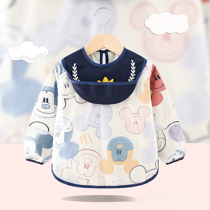 Waterproof Baby Bib Apron Mickey Mouse Cuff Waterproof 