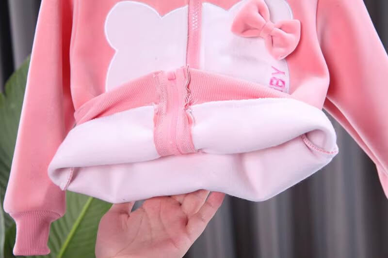 Bold N Elegant Baby Girl Winter Micro Fleece Hoodie & Jogger Set Warm Zipper Sweatshirt & Pants | Cute Cat Design Winter Outfit for Infant Toddler Baby Girls - Image 4