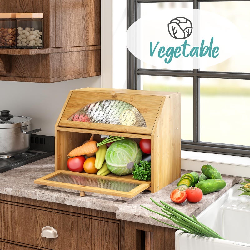 Vriccc Bread Box, Bamboo Wood Bread Box for Kitchen Counter, Double-layer Bread Storage Bin, Acrylic glass with Diamond Patterns (Natural, Large) - Image 3