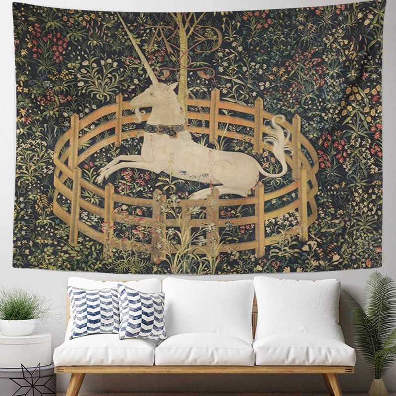 Semtomn Tapestry Artwork Wall Hanging Medieval Vintage Hunting Unicorn Captivity 50x60 Inches Home Decor Tapestries Mattress Tablecloth Curtain Print - Image 2