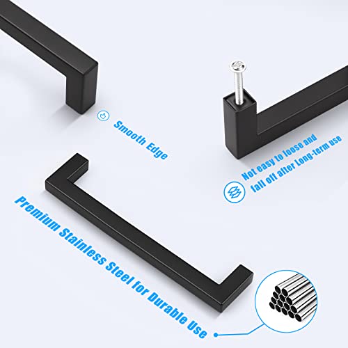 KNOBWELL 10 Pack 6-1/4" Matte Black Stainless Steel Kitchen Cabinet Handles, Cabinet Pulls Square T Bar Cupboard Door Handles, 6-1/4" Hole Spacing, Bathroom Vanity Handles - Image 5