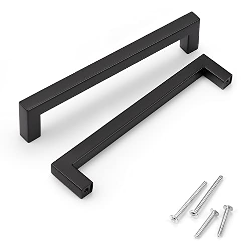 KNOBWELL 10 Pack 6-1/4" Matte Black Stainless Steel Kitchen Cabinet Handles, Cabinet Pulls Square T Bar Cupboard Door Handles, 6-1/4" Hole Spacing, Bathroom Vanity Handles - Image 1