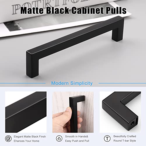 KNOBWELL 10 Pack 6-1/4" Matte Black Stainless Steel Kitchen Cabinet Handles, Cabinet Pulls Square T Bar Cupboard Door Handles, 6-1/4" Hole Spacing, Bathroom Vanity Handles - Image 4