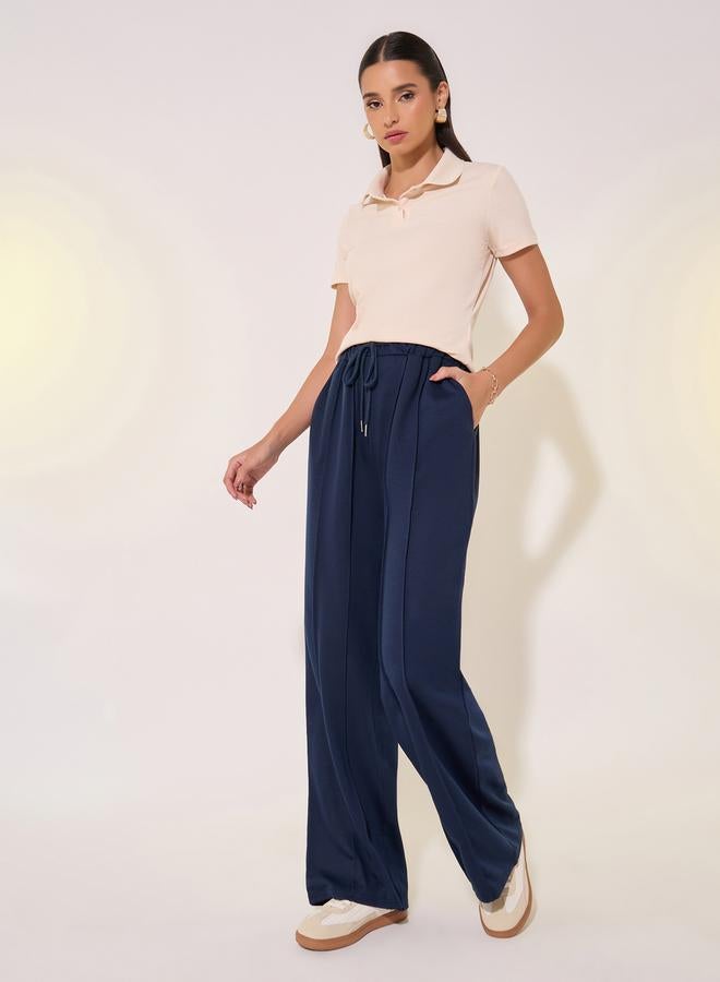 Take Two Solid Mid-Rise Wide Leg Pants with Pintuck Detail  - Image 1