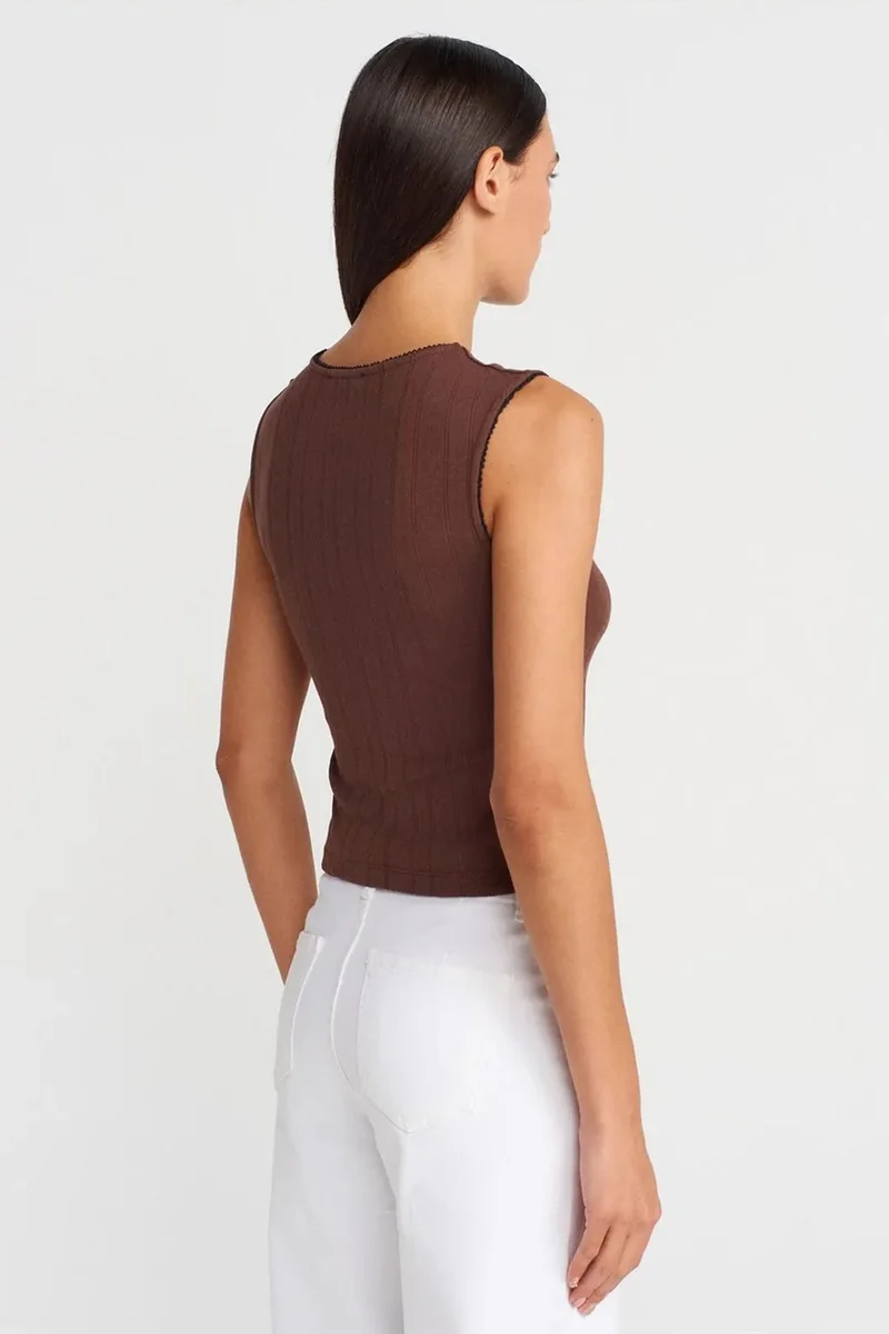 Dilvin Chestnut Brown DILVIN Women's Sleeveless Ribbed Cotton Vest for Women | Best Price UAE