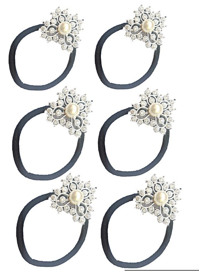 Pawan Plastic PP Stylish Casual Unique Rhinestone Bow Black Hair Rubber Bands for Women & Girls (Set of 6 pcs) - Image 4