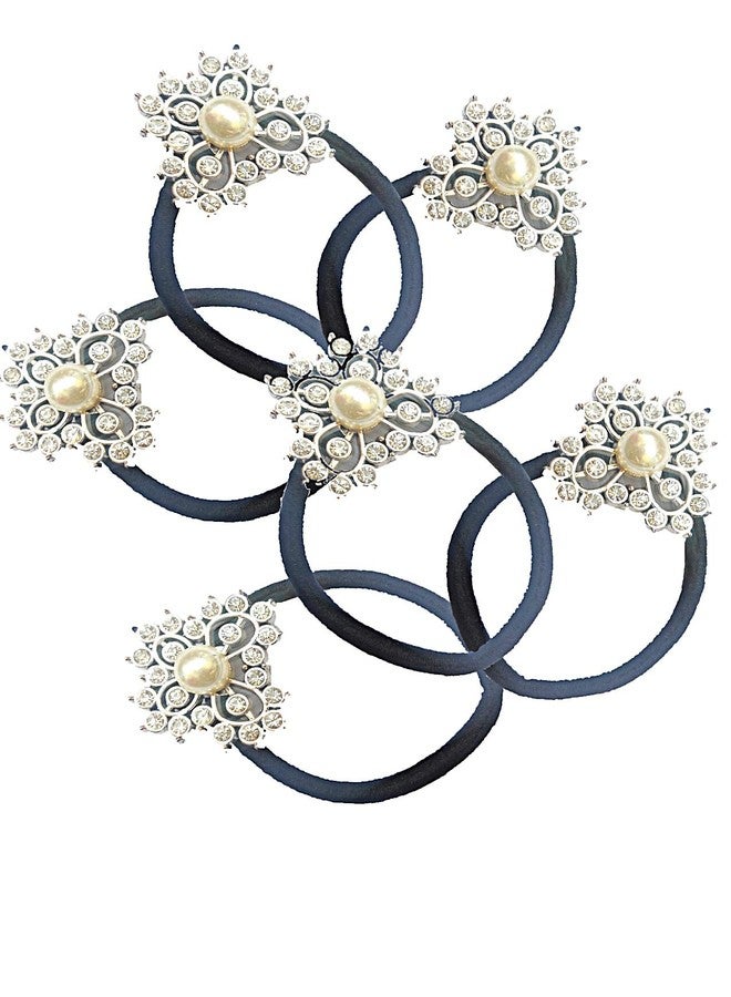 Pawan Plastic PP Stylish Casual Unique Rhinestone Bow Black Hair Rubber Bands for Women & Girls (Set of 6 pcs) - Image 3