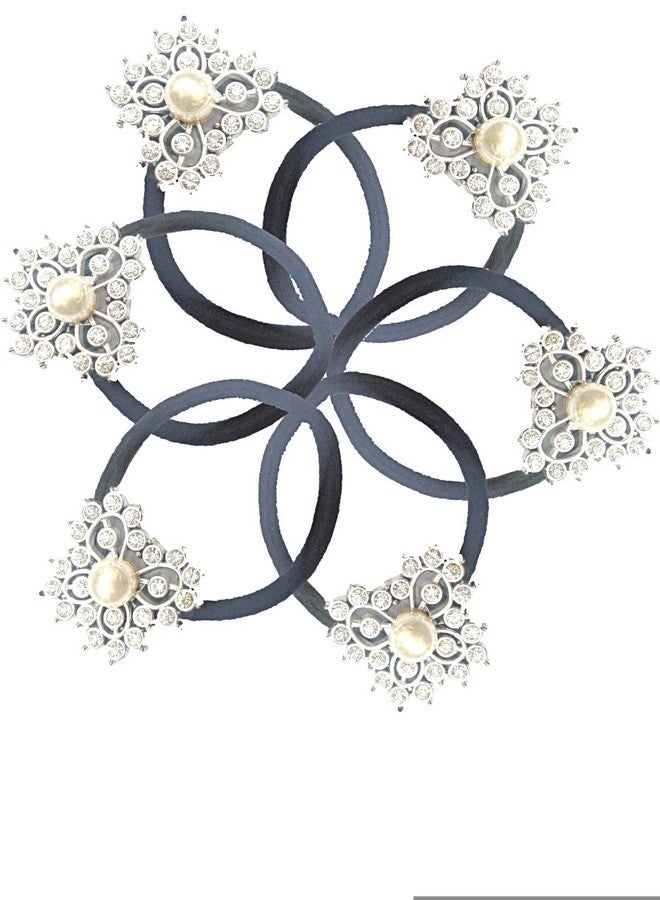Pawan Plastic PP Stylish Casual Unique Rhinestone Bow Black Hair Rubber Bands for Women & Girls (Set of 6 pcs) - Image 2