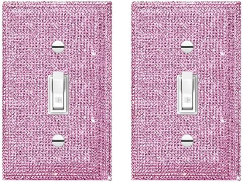 Light Switch Cover 4Pcs Rhinestone Outlet Wall Plate Single Toggle Light Switch Plate Home Office Living Room Bathroom Kitchen Decorative Receptacl(Pink) - Image 2