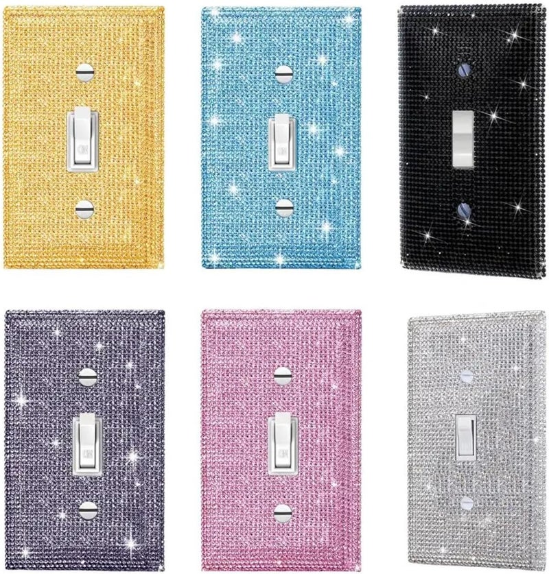 Light Switch Cover 4Pcs Rhinestone Outlet Wall Plate Single Toggle Light Switch Plate Home Office Living Room Bathroom Kitchen Decorative Receptacl(Pink) - Image 1