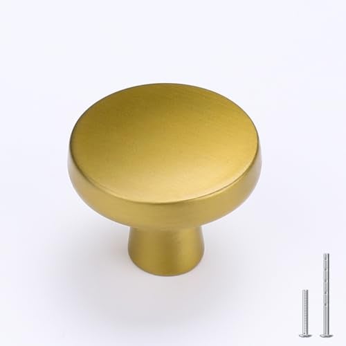 goldenwarm 10 Pack Brushed Brass Cabinet Knobs for Modern Kitchen Hardware Handles Gold Round Drawer Knob for Closet Bifold Cabinets Pulls,1.27 Inch - Image 1