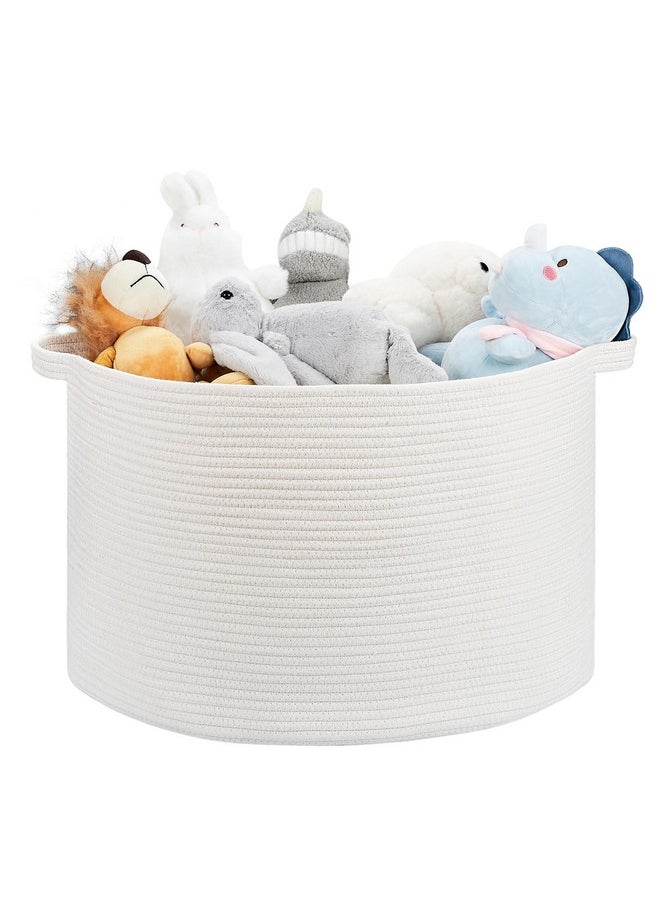 Ravinte - Large Storage Basket - 22"X 22"X 14" Blanket Basket For Living Room, Baby Toy Storage Basket, Cotton Rope Basket Woven Laundry Basket (White) - Image 1