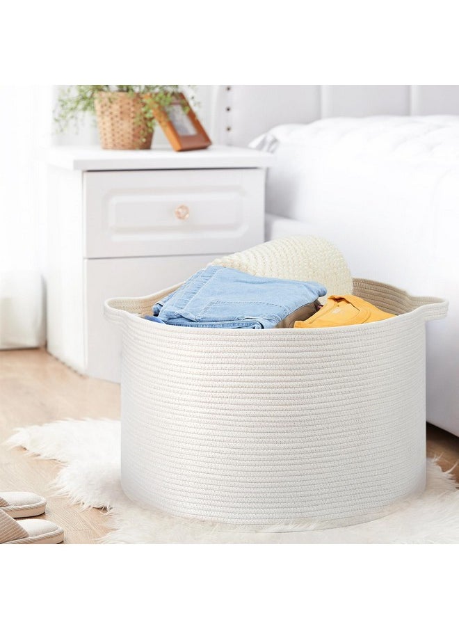Ravinte - Large Storage Basket - 22"X 22"X 14" Blanket Basket For Living Room, Baby Toy Storage Basket, Cotton Rope Basket Woven Laundry Basket (White) - Image 1