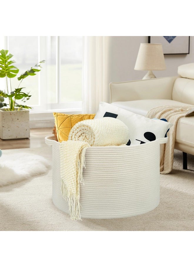 Ravinte - Large Storage Basket - 22"X 22"X 14" Blanket Basket For Living Room, Baby Toy Storage Basket, Cotton Rope Basket Woven Laundry Basket (White) - Image 1