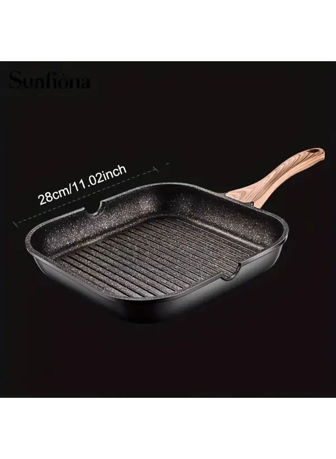 Non Stick Square Griddle Pan 24cm 9.4 Inch Black Heavy Duty Aluminum Construction With Spill Proof Handle Dishwasher Safe - Image 4