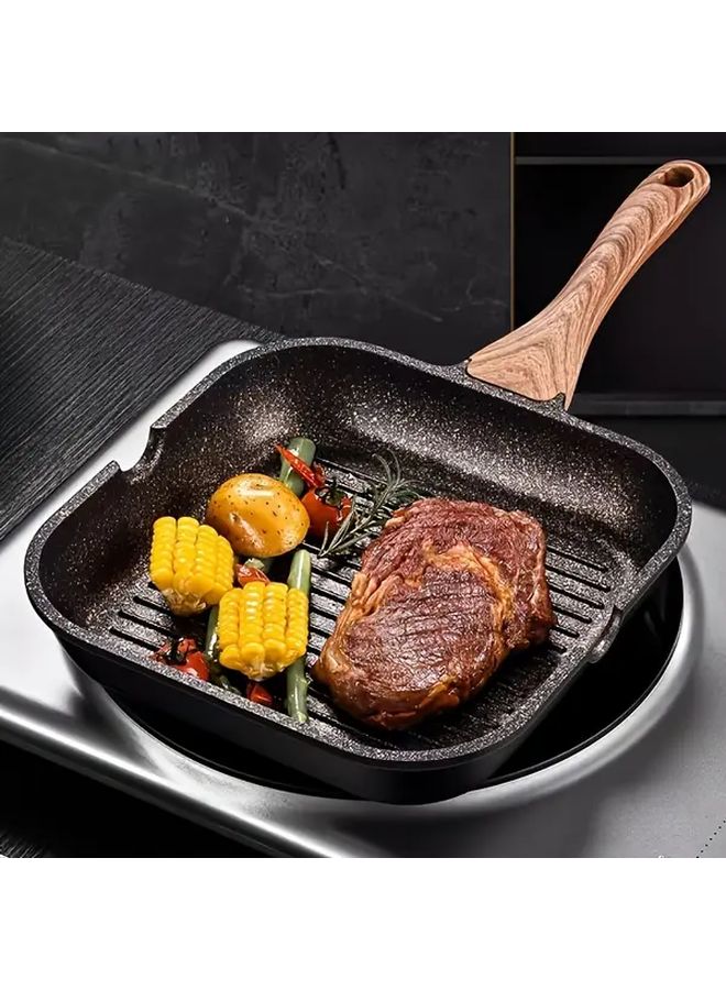 Non Stick Square Griddle Pan 24cm 9.4 Inch Black Heavy Duty Aluminum Construction With Spill Proof Handle Dishwasher Safe - Image 3