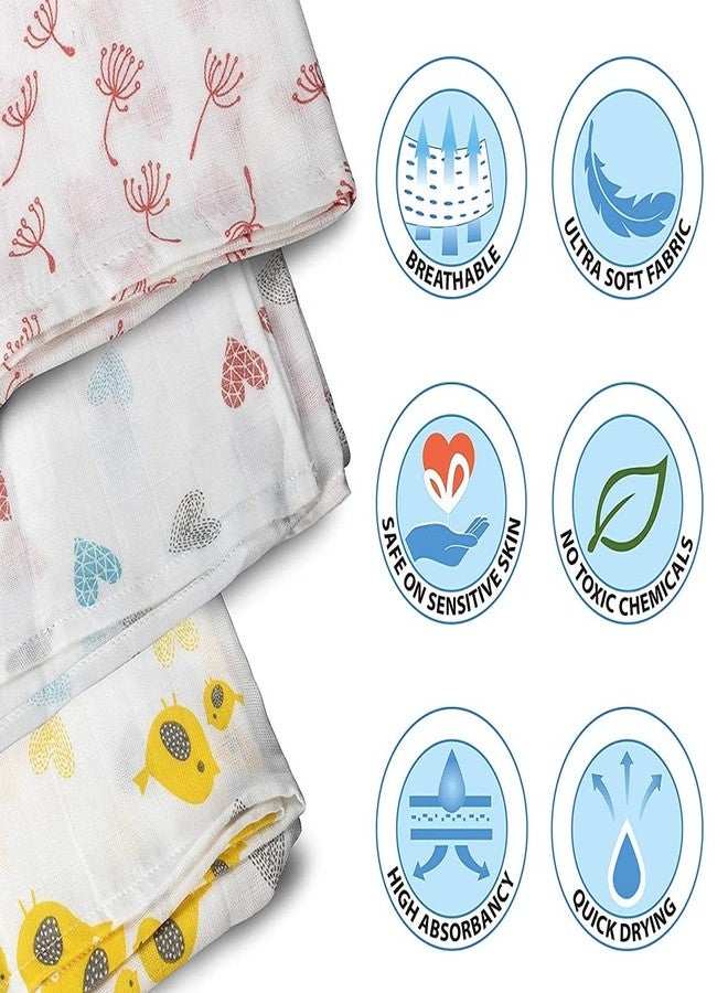 PrimeBox Organic Bamboo Cotton Swaddles Wrap Muslin Cloth for Infant Kids New Born Baby Set of 3 pcs 100 * 100 Cm - Image 2