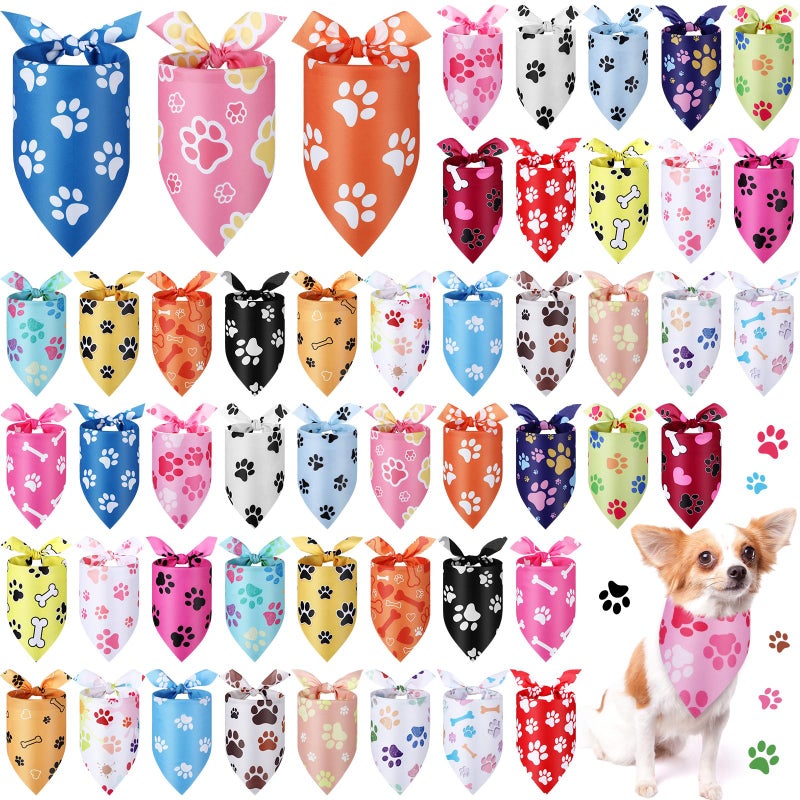 Abbylike 100 Pieces Dog Paw Print Dog Bandanas Bulk Dog Bandanas for Dogs Dog Kerchief Set Bibs Triangle Dog Scarf with Dog Paw Patterns for Daily Pet Costume Accessories Decoration - Image 1