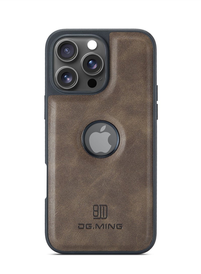 DGMING Case Cover Premium Leather Back with Logo CutOut Shockproof Compatible with Iphone 16 Pro  (Coffe) - Image 2