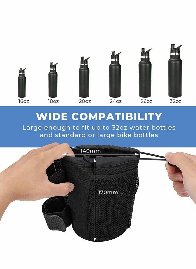 Excefore - Bike Cup Holder 2 Pack Water Bottle Bicycle Handlebar Drink with Mesh Pockets Phone Bag for Cruiser, Mountain Bike, Scooter, Folding, Road Wheelchair, Black - Image 1