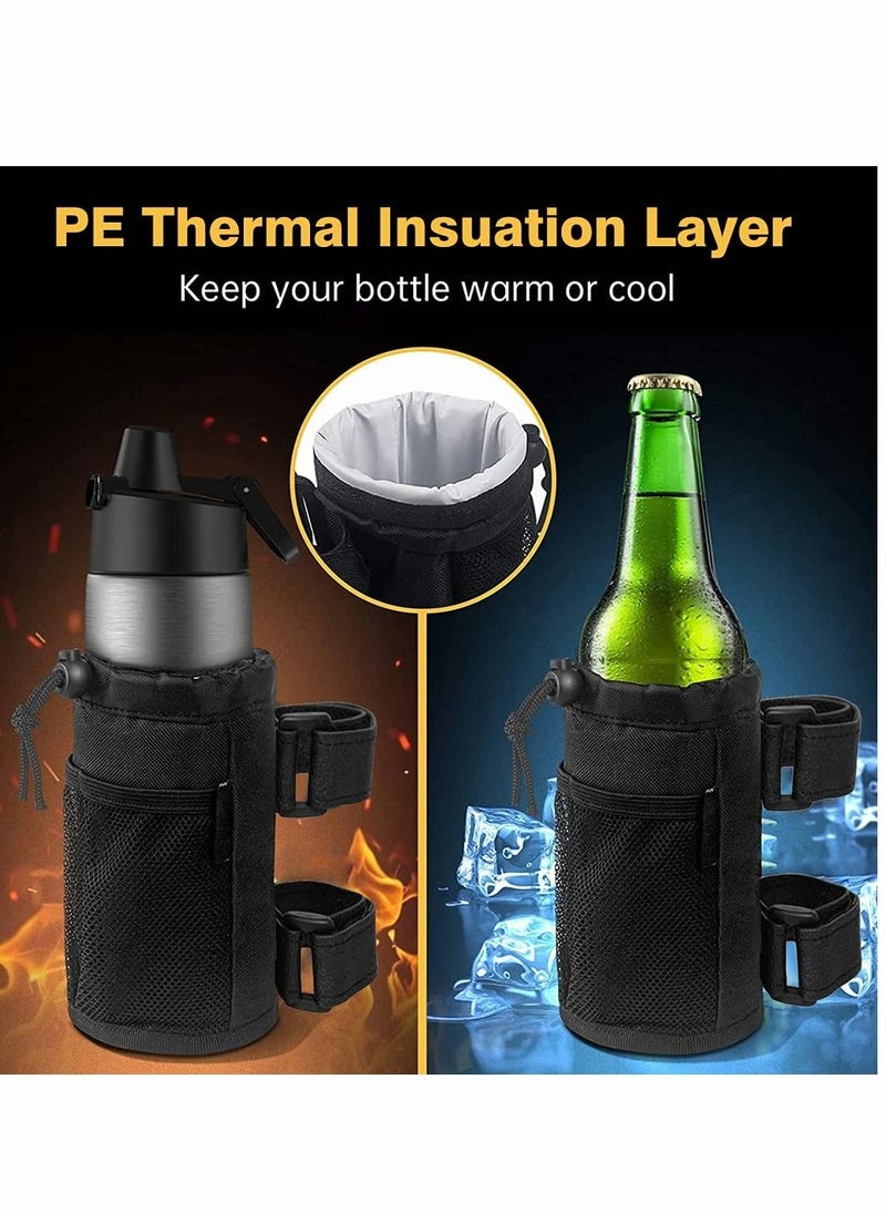Excefore - Bike Cup Holder 2 Pack Water Bottle Bicycle Handlebar Drink with Mesh Pockets Phone Bag for Cruiser, Mountain Bike, Scooter, Folding, Road Wheelchair, Black - Image 1