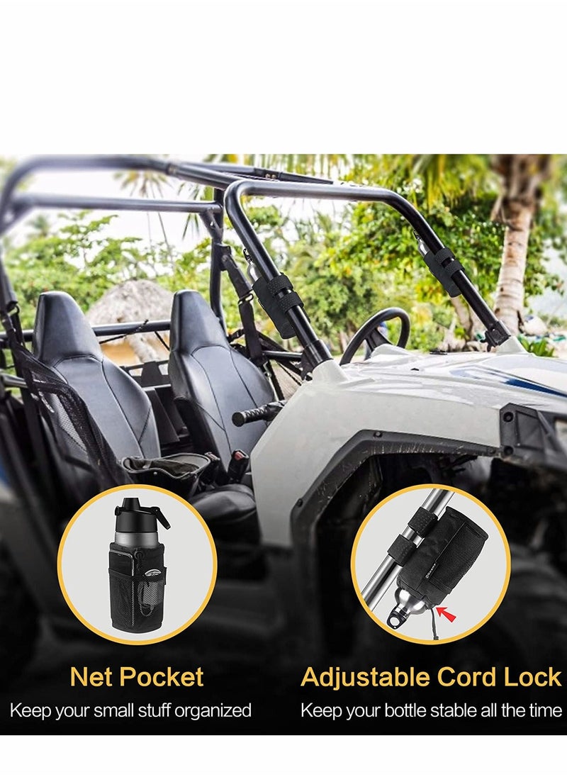 Excefore - Bike Cup Holder 2 Pack Water Bottle Bicycle Handlebar Drink with Mesh Pockets Phone Bag for Cruiser, Mountain Bike, Scooter, Folding, Road Wheelchair, Black - Image 1