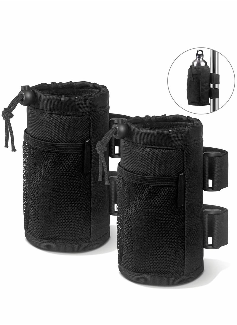 Excefore - Bike Cup Holder 2 Pack Water Bottle Bicycle Handlebar Drink with Mesh Pockets Phone Bag for Cruiser, Mountain Bike, Scooter, Folding, Road Wheelchair, Black - Image 1