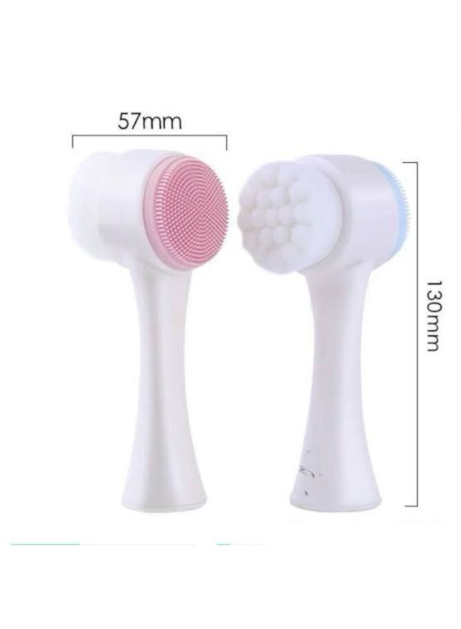 Silicone Double Sided Face Washing Facial Brush Face Massage Facial Cleanser Brush (Color may vary) 2PC - Image 3