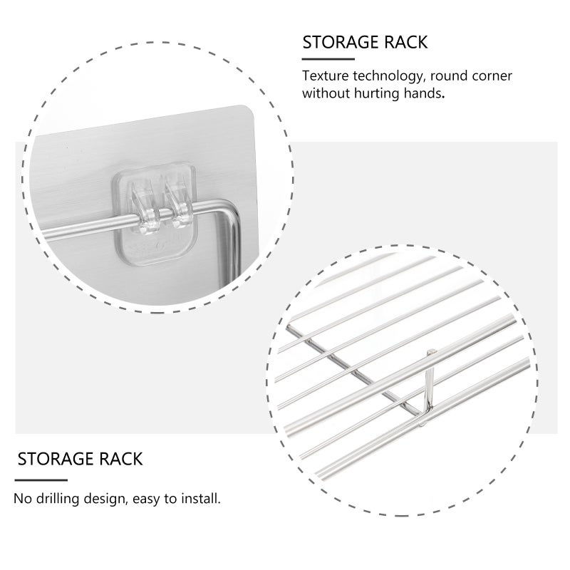 2 Sets Nail-free Wall-mounted Kitchen Stainless Steel Storage Rack ( ) - Image 4
