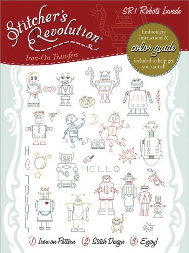 Aunt Martha's Stitcher's Revolution Robots Invade Iron-on Transfer Pattern for Embroidery - Image 3