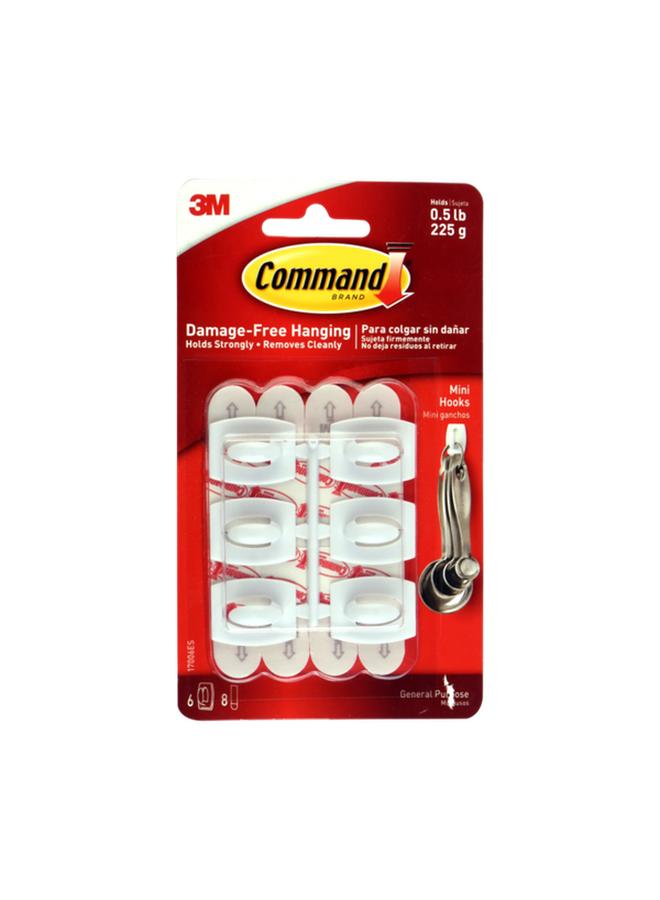 3M Command 6-Piece Mini Hooks with 8 Strips White 17006ES - Image 1
