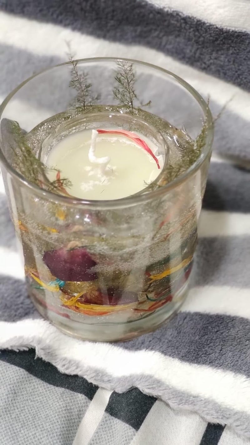 MoumCandles Elegant Double Glass Candle Gel Wax Soy Wax with Flower Petals Decorative Candle for Home Decor Gifts Special Occasions  - Image 1