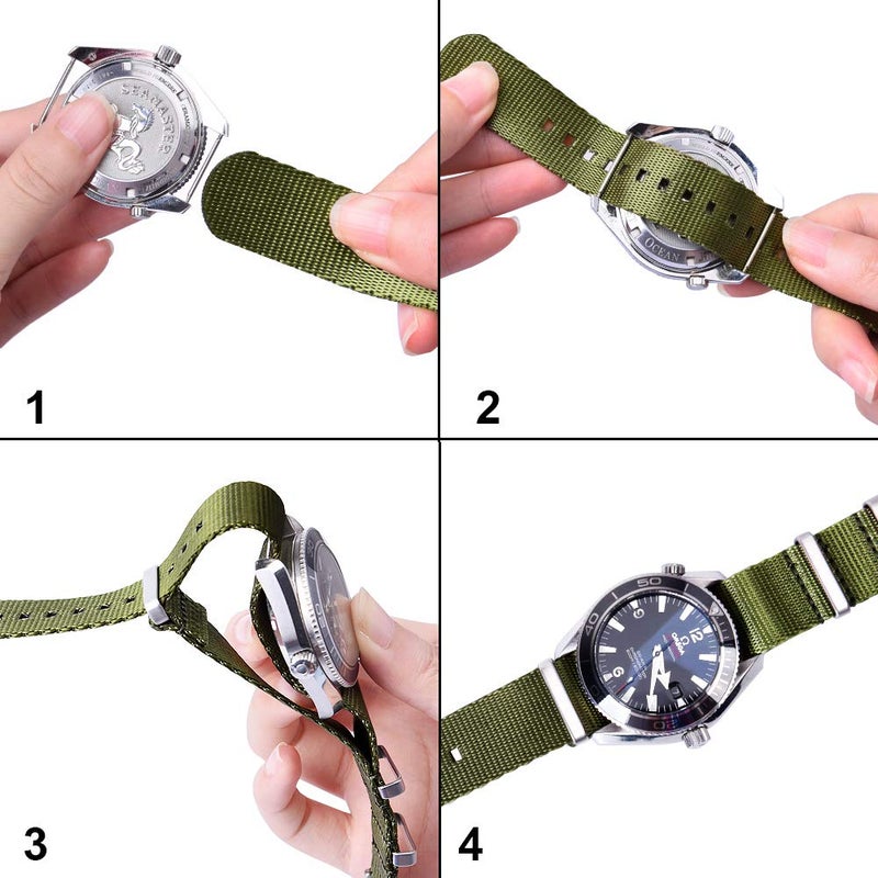 Ritche Military Ballistic Nylon Watch Strap with Heavy Buckle 18mm 20mm 22mm Premium Nylon Watch Bands for Men Women, Army Green / Black, 20mm, Military,Army - Image 5