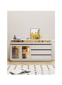 AWD Sideboard Buffet Cabinet with Storage 5 Drawers and 2 Glass Doors Sideboard with Glass Display and LED Lights Multi-Purpose Coffee Bar Table for Kitchen Dining and Living Room  - Image 1