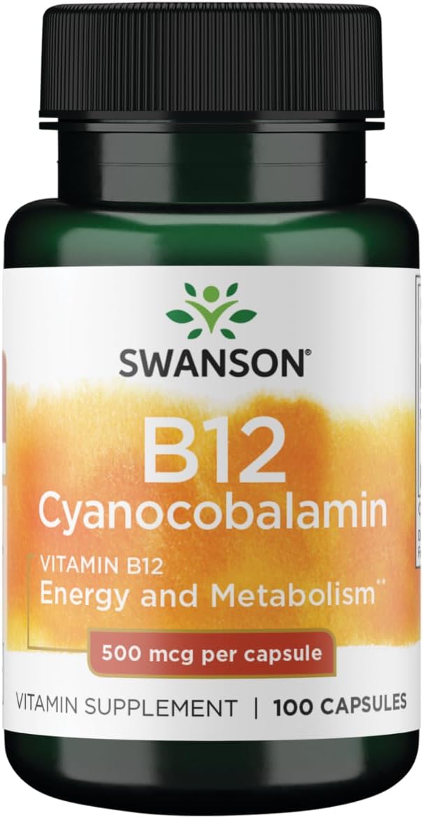 Swanson Vitamin B12 Cyanocobalamin Energy Cardivascular Health Support 500 mcg 100 Capsules - Image 1