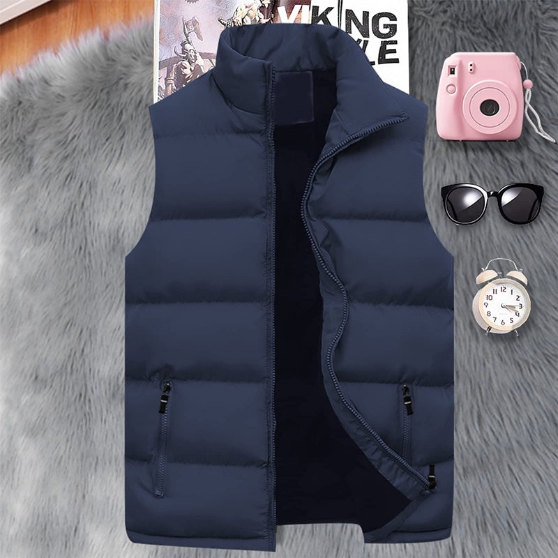TUVEKE Navy Blue Mens Puffer Vest Sleeveless Zipper Quilted Outdoor Outerwear Down Puffy Vests Lightweight Big and Tall Solid Winter Warm M - Image 3