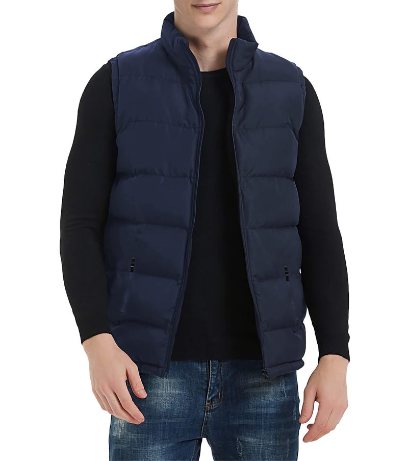 TUVEKE Navy Blue Mens Puffer Vest Sleeveless Zipper Quilted Outdoor Outerwear Down Puffy Vests Lightweight Big and Tall Solid Winter Warm M - Image 1