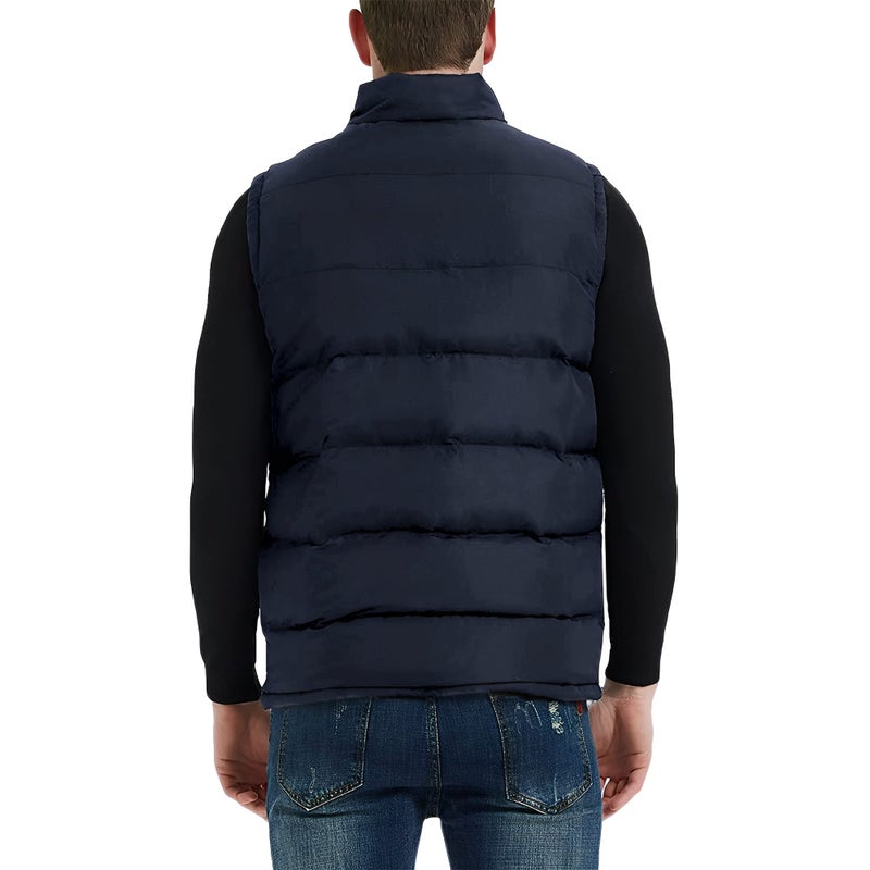TUVEKE Navy Blue Mens Puffer Vest Sleeveless Zipper Quilted Outdoor Outerwear Down Puffy Vests Lightweight Big and Tall Solid Winter Warm M - Image 2