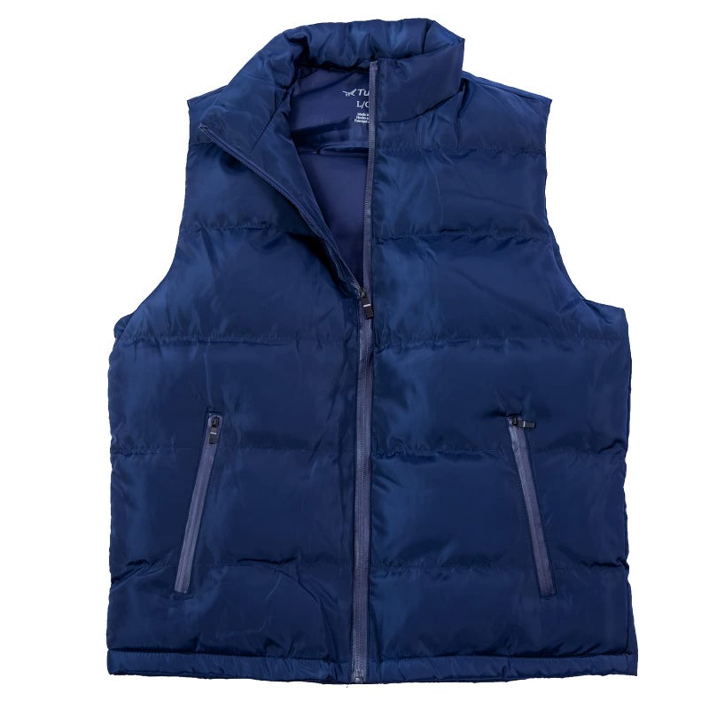TUVEKE Navy Blue Mens Puffer Vest Sleeveless Zipper Quilted Outdoor Outerwear Down Puffy Vests Lightweight Big and Tall Solid Winter Warm M - Image 4